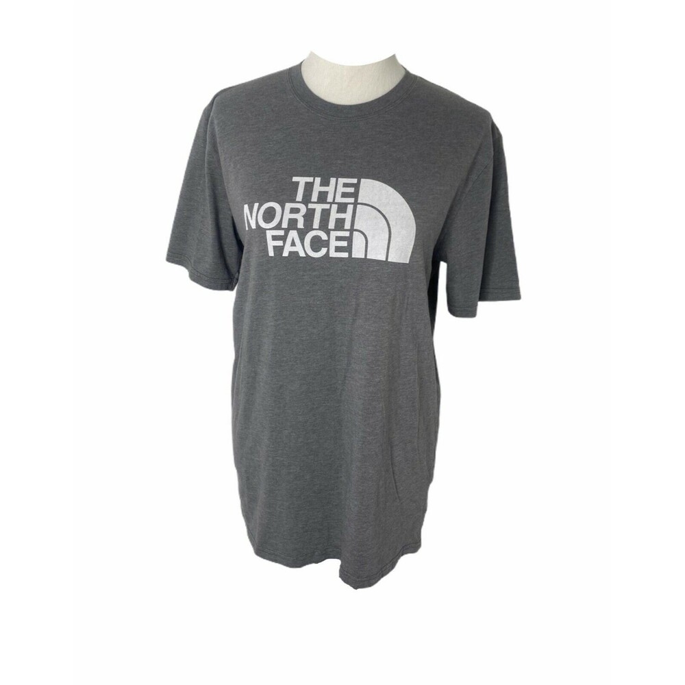 North Face Men’s Shirt Gray and White Big Logo Short Sleeve Size Small